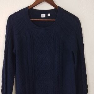 Gap Mens Cable Knit Sweater Navy Blue‎ Size XS 100% Cotton Crew Neck Long Sleeve
